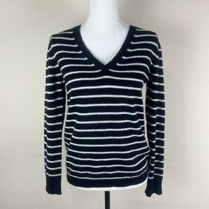 Nordstrom Women’s Cashmere Thin Knit Sweater Top Sz S Striped long Sleeve Black
